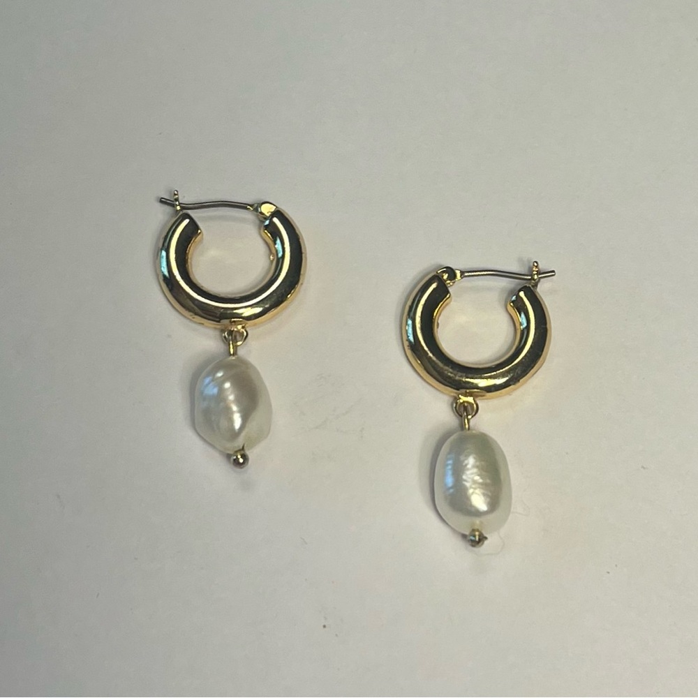 J. Crew Freshwater Pearl Huggie Hoop Earrings